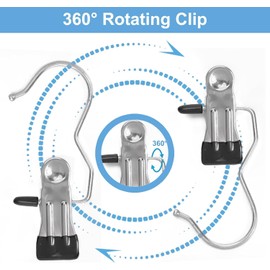 Pinzas para Ropa de Acero Inoxidable, 30 Perchas Clip para Colgar, Ganchos Pinza de Metal Versátiles con Rotación de 360°, Diseño 2 en 1 Con Pinza y Gancho, Adecuadas para Ropa, Zapatos, Toallas