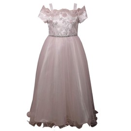 Bonnie Jean Girl's Special Occasion Prom Dress - Pink Cold Shoulder Ball Gown Dress (8)