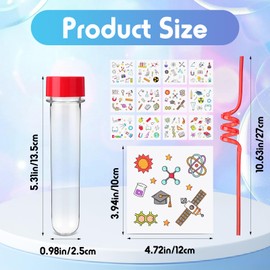 Jingmore 36 Pcs Science Party Theme Cups Set with Silly Loop Straws Science Stickers Plastic Reusable Small Conical Flask Bottles Test Tubes for Birthday Party Decorations(Test Tube)