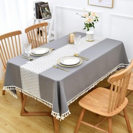 Yofori Heavy Duty Cotton Blend Tablecloth for Rectangular Tables Solid Embroidery Table Cloth for Kitchen Dinning Tabletop Decoration(Grey, 135 x 180 cm)
