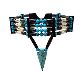 4 Row Buffalo Bone Hairpipe Beads Traditional Tribal Choker Necklace with Arrowhead Pendant