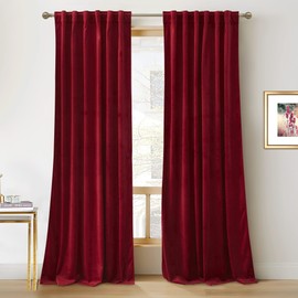 RYB HOME Red Velvet Curtains for Theater - Light & Heat Block Back Tabs Window Treatment Energy Efficient Drapes for Hotel Villa Living Room, Ruby Red, W52 x L108 inches, 2 Panels