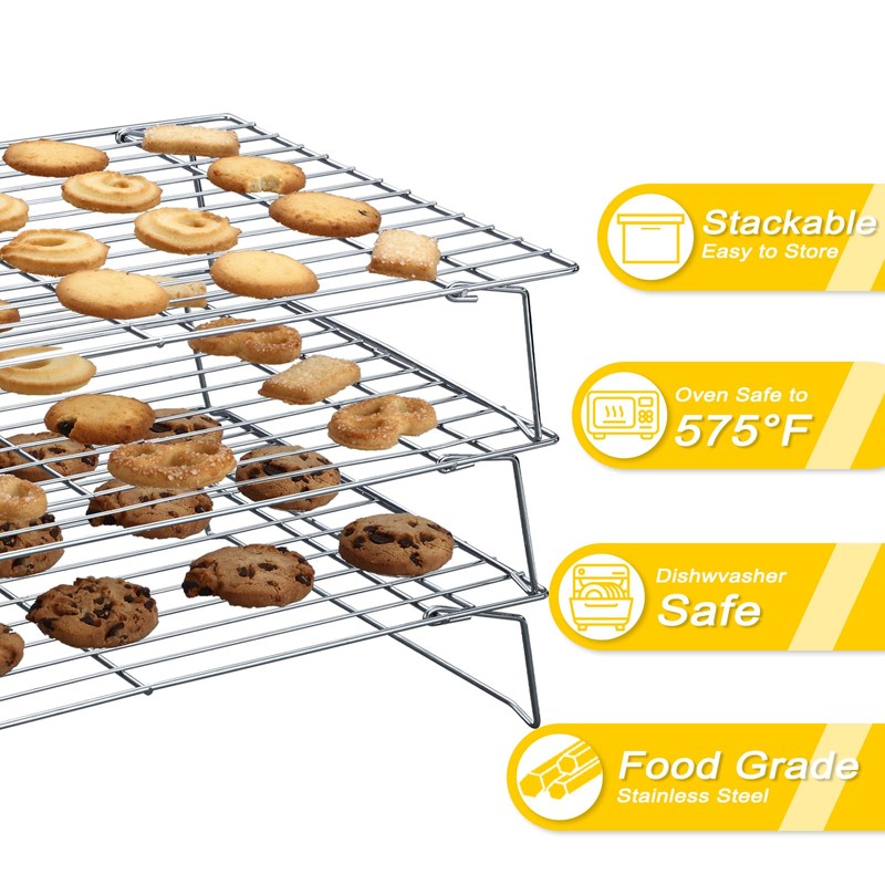 Hunnycook Cooling Racks - 10 * 16 Inch 3PCS Stackable