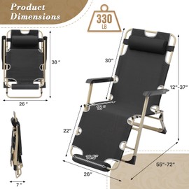 Athena Collection Zero Gravity Outdoor Lounge Chair Set of 2, 26" Width Reclining Pool Lounge Lawn Chairs Recliner with Headrest Foot Pad, Outdoor Chaise for Beach Patio Backyard Outside, Black