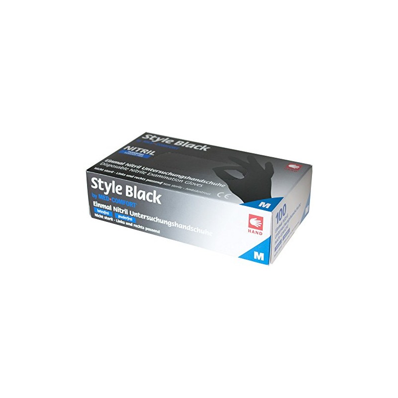 Nitrile Gloves Style Size M Powder-Free Black Pack of 100