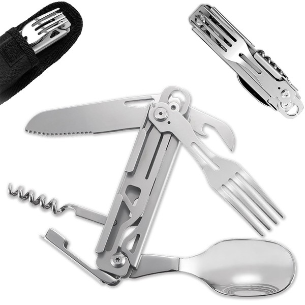 EKEJLI Juego de cubiertos camping 5 en 1, cubiertos plegables