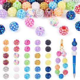 FASHEWELRY 30Pcs Rhinestone Acrylic Beads 20mm Rainbow Round Spacer Beads Disco Ball Diamond Chunky Beads for Pen Making Bracelet Necklace Crafts Supplies