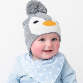 Ziggle Baby - Hat and Mittens Set - Baby Essentials - Comfy Warmth - Baby Clothes - Cute Warm Baby Gift - 0 to 12 Months - Penguin