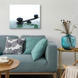 Zen Stone Wall Art Decor Black Balancing Stones in Water Canvas Prints Nature Still Life Wall Painting Contemporary Spiritual Yoga Spa Artwork for Home Office Bathroom Bedroom Decoration 11x14 Inch