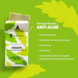 Extraherbos Jabón Artesanal de Neem y Árbol del Té 100g - Limpiador Facial y Corporal Anti-acné | Control de Grasa, Exfoliante Orgánico para Piel Grasa y Manchas
