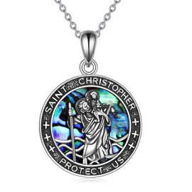 YFN Saint Christopher Necklace for Men Women, Sterling Silver St Christopher Medallion Travel Protection Pendant Necklace Jewelry for Boys