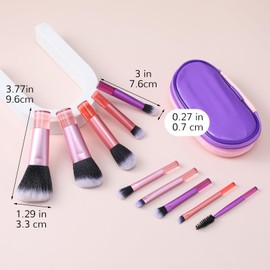 Portable Makeup Brush Set, 10 PCS Easy-taken Mini Makeup Brushes with Case, Full Complete Function Cosmetic Brushes Kit, Foundation Eyebrow Blending Concealer Blush Eyeshadow Contour Powder Brush(Pink