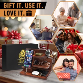 Gifts for Men, Wood Phone Docking Station, Mens Gifts for Christmas Dad, Birthday Gifts for Boyfriend Him Husband, Stocking Stuffers for Adults Men, Dad Gifts for Men Who Have Everything