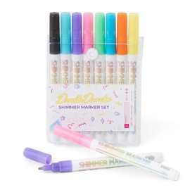 DoodleDazzles Shimmer Markers Set, Double Line Outliner Marker, Metallic Pens, Gifts for Girls, Boys, Kids, Women, etc., School Supplies Great For Drawing, Craft, & more, 8 ct