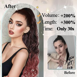 BHF Ponytail Extension - Long Curly Hair Extensions Ponytail Hair Pieces for Women Clip in Ponytail Hair Extensions Synthetic Drawstring Ponytail Long Wavy Fake Ponytail for Daily Use（mt1b/bug#）
