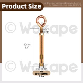Wokape 8pcs Closed Hook Bolts Wall Concrete Brick Expansion Screws Zinc-Plated Metal Anchor Bolt Hooks Hex Bolt Sleeve Eye Pull Screw Swing Hooks (M6)