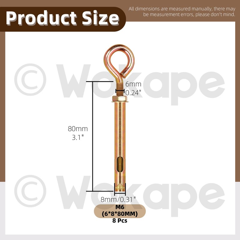 Wokape 8pcs Closed Hook Bolts Wall Concrete Brick Expansion Screws