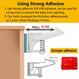 Pack of 12 Child Safety Cupboard, Baby Safety Cabinet Lock, Invisible Cabinet Lock, Assembly, No Drilling and Screws, Drawers and Kitchen Cabinet Doors (White)