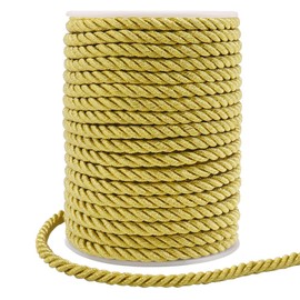 Tenn Well 5mm Twisted Cord Trim, 59 Feet Gold Decorative Rope for Curtain Tieback, Upholstery, Honor Cord, Home Decor