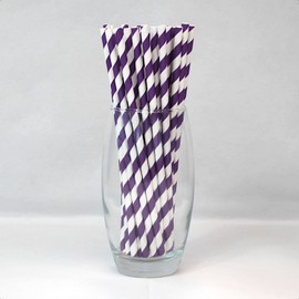 Purple & White Striped Paper Straws (6mm x 200mm) - Pack Size 250 - FSC Certified/Food Safe/PFAS Free/Biodegradable/Eco-Friendly/Durable/Suitable for All Occasions