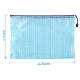 Skweawert 6 Pcs 16.93" x 12.01" A3 Sizes Mesh Zipper Pouch Bags, Mesh Bags with Zipper，Waterproof Clear document pouch for Organization Puzzles Travel, Office, Classroom Organization, A3 Blue