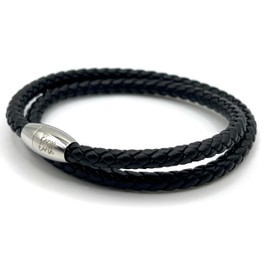 KAROO EARTH JEWELLERY Mens Leather Wrap Bracelet With Strong Stainless Steel Magnetic Clasp - Genuine Leather | 5mm Braided Leather Double Wrap Men's Premium Bracelet (Black, 19cm (Small Wrist))