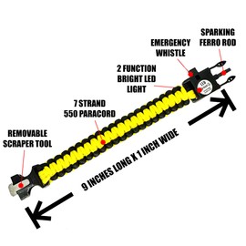 Spark and Shine Paracord Bracelet - Yellow - Bright LED SOS Light and Ferro Rod with Scraping Tool - Emergency Survival Whistle - 550 Paracord - Perfect Tool for The Outdoors (1)