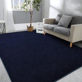 Hutha Large Area Rugs for Bedroom Living Room, 4x6 Navy Blue Solid Fluffy Super Soft Memory-Foam Furry Bedside Carpets, Modern Indoor Floor Rug Aesthetic Minimalist Rug for Kids Girls Boys Home Decor