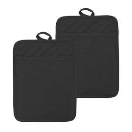 Pack of 2 Pot Holders Cotton with Bag Oven Gloves Heat Resistant Non-Slip Oven Gloves Black Cooking Gloves Oven Gloves Kitchen Gloves for Baking and Cooking (23 cm x 18 cm