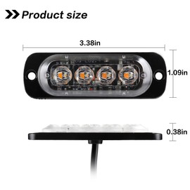 Teguangmei 4Pcs Ultra Thin 4LED Emergency Strobe Lights Amber Hazard Beacon Warning Flash Lights Universal for Car Vehicle Truck 12-24V