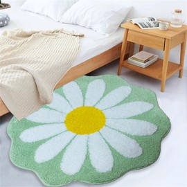 Apioiqa Daisy Flower Shaped Rug 39.4" Cute Tufted Floral Carpet Soft Rug for Bedroom Living Room Nursery Children Toddlers Bedroom Fluffy Irregular Shaped Rug Green