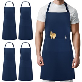 Syntus 4 Pack Adjustable Bib Apron Waterdrop Resistant with 2 Pockets Cooking Kitchen Aprons for Women Men Chef, Nautical Blue
