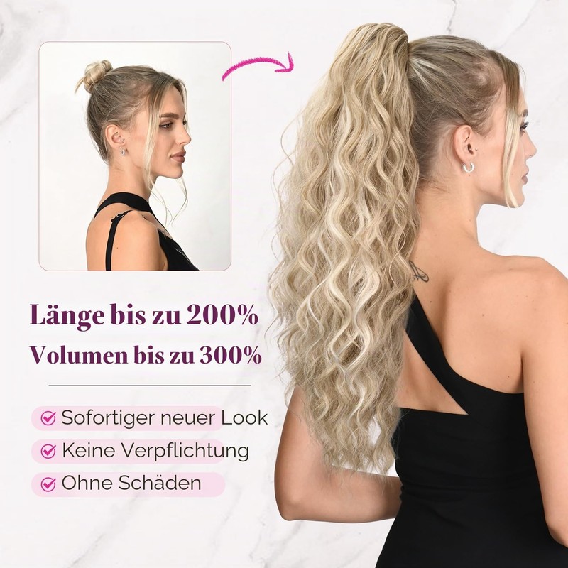 REECHO Ponytail Extension, 66 cm Long Beach Wavy Drawstring Ponytail