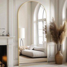 MirrMyst Arched Full Length Mirror, 76"x34" Oversized Floor Mirror Free Standing, Gold Mirror Full Length with Tempered Glass, Full Body Mirror for Bedroom Living Room Gym, Wall Mirror Full Length