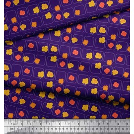 Soimoi Purple Velvet Fabric Square & Floral Artistic Print Sewing Fabric BTY 58 Inch Wide