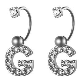 Cupimatch Letter Earrings Silver Stud Earrings – Women's Men's Earrings with Cubic Zirconia Stainless Steel Semicircle Ear Piercing with Alphabet Jewellery for Men Women, Stainless Steel