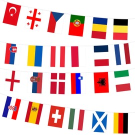 Pack of 2 Euro Flags Bunting for Euro Football 2024.8 m 14 x 21 cm Flags Bunting, EM Decorative Flags Bunting, 24 Countries Double-Sided Banner for Party Decoration