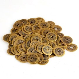 Amazleer Pack of 50 Colour Bronze Chinese Coins, Chinese Lucky Coins, Thin Feng Shui Coins, Chinese Lucky Charm Symbolises Happiness, Health and Wealth (One Size)