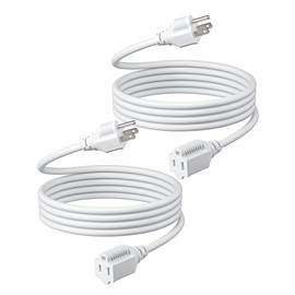 DEWENWILS 6ft Extension Cord, 16 AWG SJTW Weatherproof Power Cable for Indoor Outdoor Use, 3 Prong Grounded Outlets Plugs, ETL Listed, 2 Pack (White)
