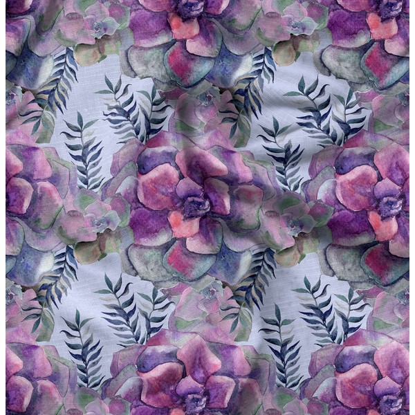 Soimoi Blue Rayon Fabric Leaves & Begonia Floral Fabric Prints