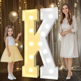 Pooqla 4 FT Marquee Light Up Letters, Cool White and Warm White Marquee Letter 4 Feet Tall, Giant LED Sign Big Mosaic Letter K for Balloons Birthday Party Anniversary Wedding Decorations