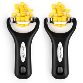 Spring Chef Stainless Steel Corn Peeler – Corn on the Cob Stripper Tool – Durable & Efficient Kernel Remover Tool – Easy to Use Kernel Cutter - Dishwasher Safe Kitchen Gadget - Set of 2 - Black