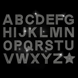 MAYJOYDIY Glitter Alphabet Rhinestone Iron on Hotfix Rhinestone 26 Letters Transfer Applique Little Star Heat Transfer Decal Bling Patch Clothing Repair Applique for T-Shirts Bag Shoes Hat DIY Decor
