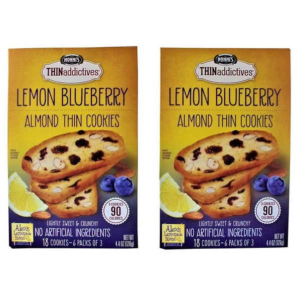 Nonni's THINaddictives Lemon blueberry Almond Thin Cookies NEW FLAVOR 6 packs per box 4.4 Ounce ( 2 Pack)