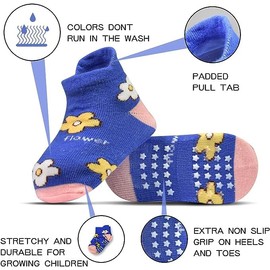 SUOSDEY Baby Non-Slip Socks with Handles - 12 Pairs Boys Children Girls Toddlers ABS Non-Slip Socks Cotton Stopper Socks 1-7 Years, #3 Panda