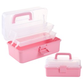 Flower River 11(in) Versatile Three-Layer Folding Organizer Box,Ideal for Art & Crafts,Toys,Sewing Supplies,Jewelry and Tools,Storage with Dual Trays,Elegant Pink