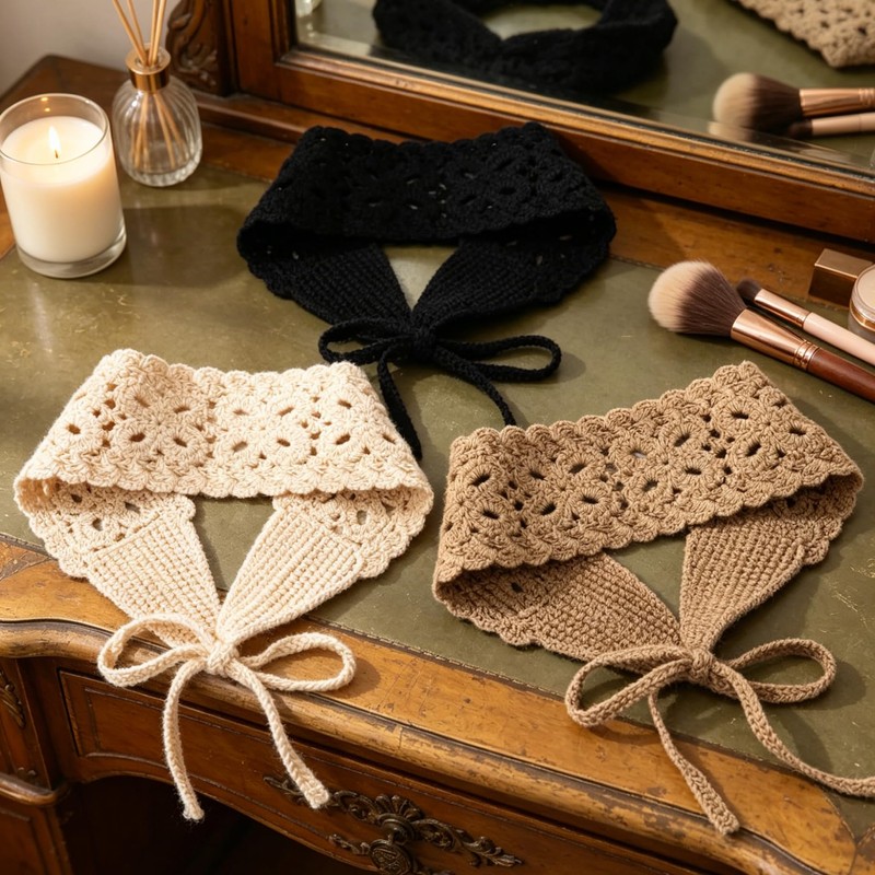 Handmade Crochet Boho Headbands for Women, Adjustable Tie Knit Hippie
