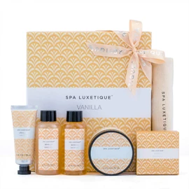 Bath Spa Gifts Sets for Women, Spa Luxetique 6pc Vanilla Travel Bath Kit with Body Lotion, Bubble Bath, Shower Gel, Bar Soap, Hand Cream & More. Relaxing Spa Gift Box, Birthday & Christmas Gift Idea.