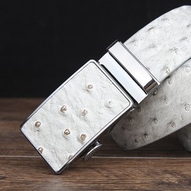 SIMU Men's Ostrich Skin Embossed Pattern Automatic Buckle Genuine Cow Leather Belts Ratchet Belt 35mm Wide 5 Color
