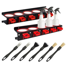 YTDTKJ 2 Set Spray Bottle Storage Rack with Car Cleaning Brush Detailing Kits,Hanging Rail Car Shop Accessory Display Auto Cleaning Detailing Tools Hanger Bottle Organizer